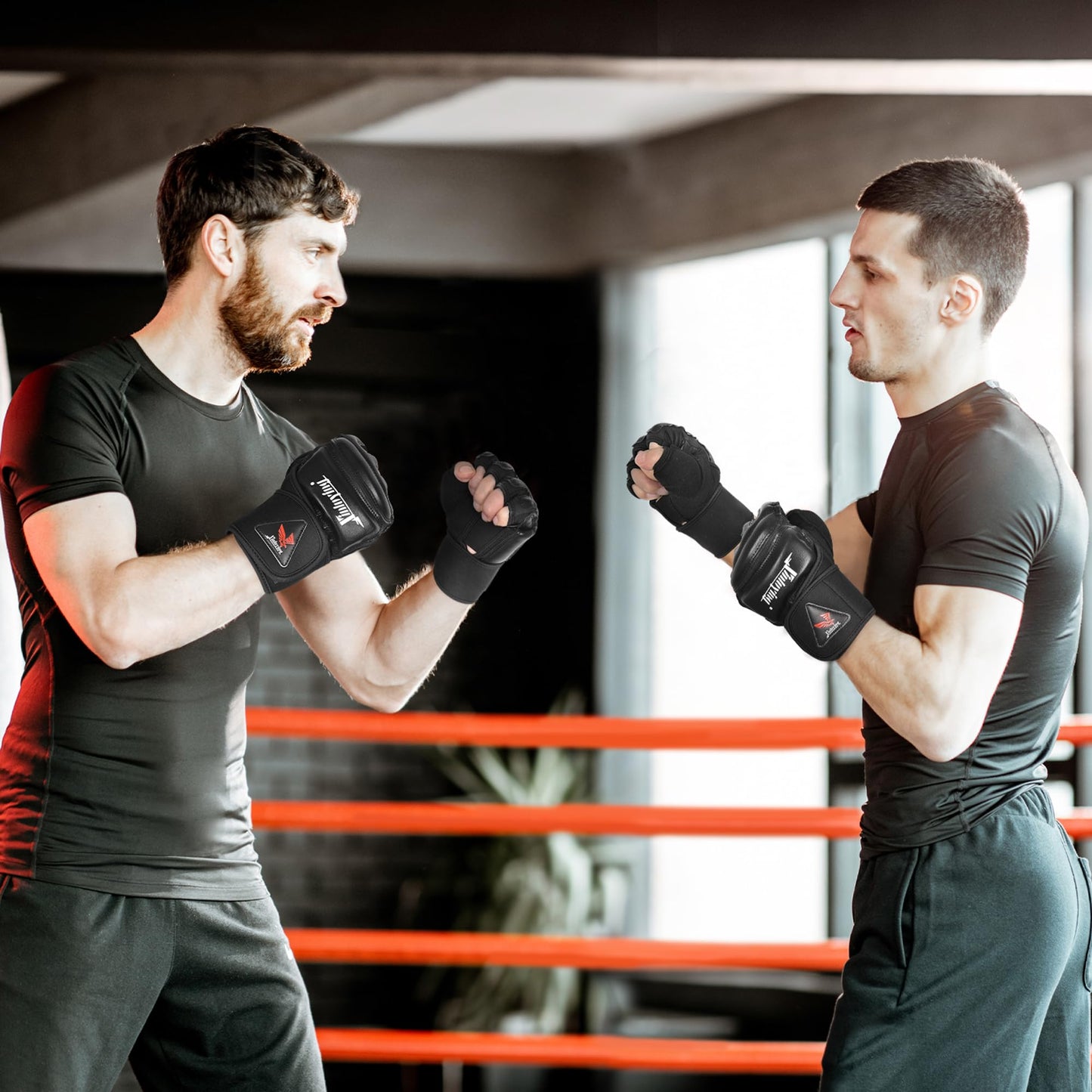 Xinluying MMA Gloves Punch Bag Training Martial Arts Sparring Grappling Kickboxing Muay Thai Boxing Gloves, Thickened Knuckle Pads,Widen The Wristband,Fingerless Rub Resistance Mitts for Men Women