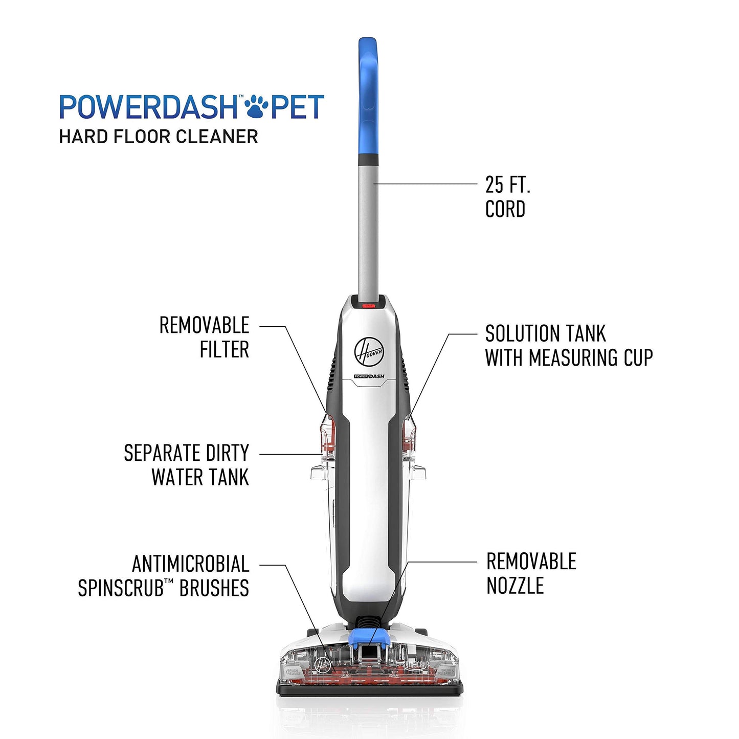 Hoover PowerDash Pet Hard Floor Cleaner Machine, Lightweight Floor Cleaning Machine, Floor Scrubber with Spin Scrub Brushes, Fast Drying System, Ideal for Hardwood, Vinyl, Tile, Laminate and More