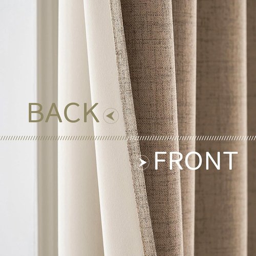 MIULEE 100% Blackout Linen Textured Curtains - Thermal Insulated Copper Brown Grommet Drapes | 42 x 84 Inch (2 Panels)