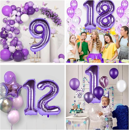 1st Birthday Balloon - Purple 40-Inch Big Foil Mylar Number Balloon for Boys & Girls | Party Decorations