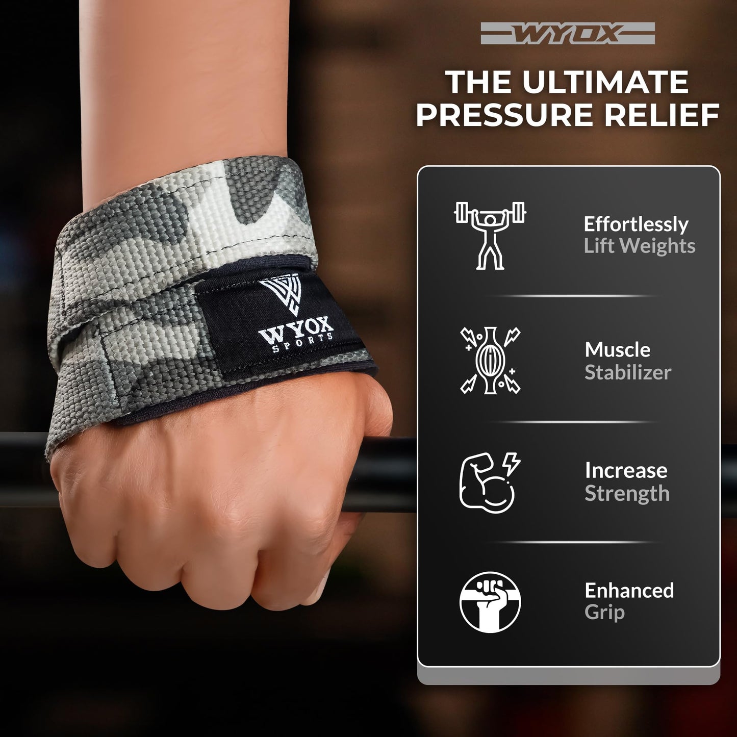 WYOX Figure 8 Weight Lifting Straps for Weightlifting Heavy Duty Deadlifting Workout Straps | Wrist Wraps Gym Equipment Gear Men Women PAIR (Camo, Standard)