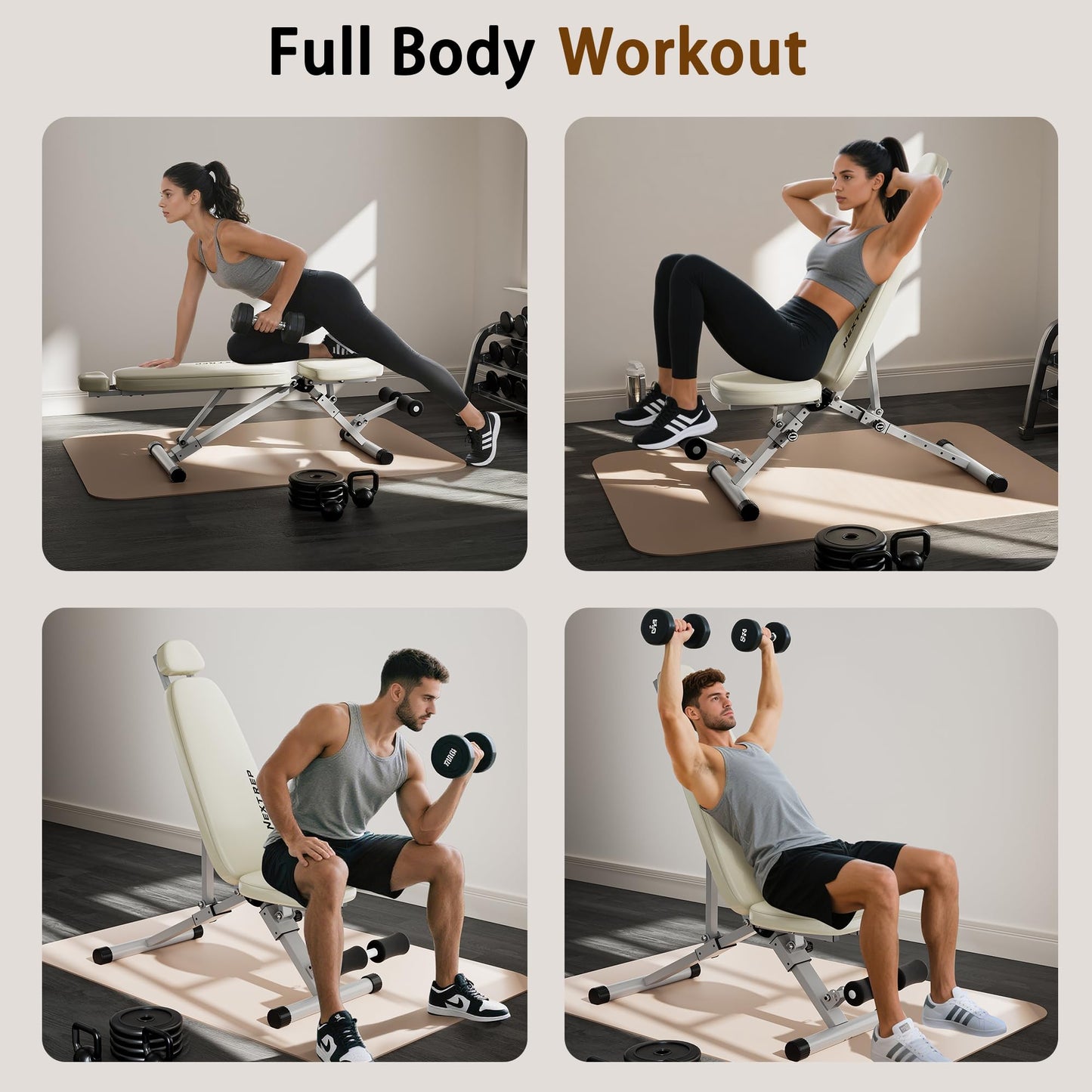 Adjustable Weight Bench for Home Gym, Workout Bench for Bench Press, Full Body Workout Incline Decline Flat Utility Exercise Bench, Full-Pin Mechanism lnnovative Fast Folding Strength Training Benches