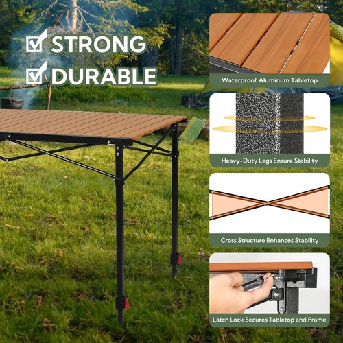 Nature Join Portable Camping Table - Adjustable Height, Foldable Aluminum Design for 2-6 People, 220 Lbs Capacity