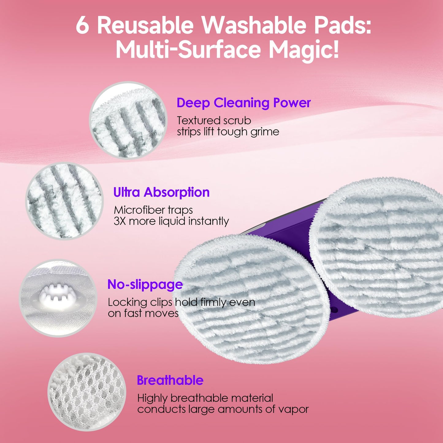 BOJUK Scrub & Steam Mop with Rotating Mop Pads, 4 Cleaning Modes & LED Headlights, 6 Scrub Pads, Large Tank, Swivel Steering, All-in-One Hard Floor Cleaner