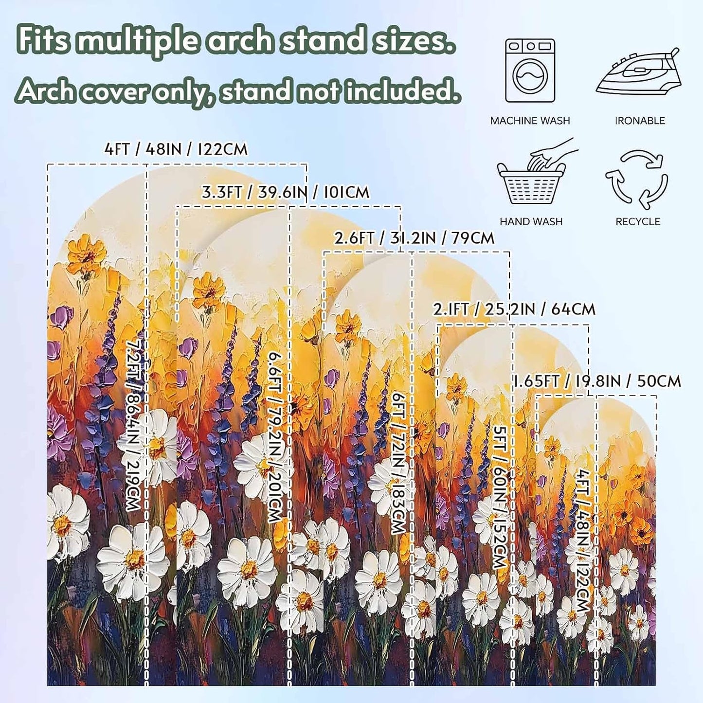 Jnbasdffb 6.6 Orange Purple White Daisy Wedding Arch Cover,Stretchy Spandex Arch Backdrop Stand Covers FT,Oil Painting