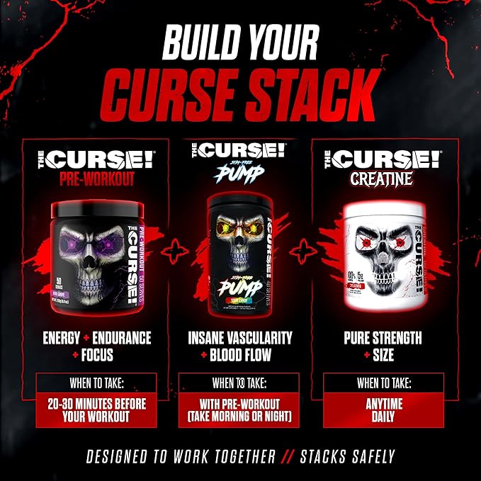 JNX SPORTS The Curse! Pre Workout Powder for Men & Women, Caffeine, Beta-Alanine, Creatine, L-Citrulline, 50 Servings, Dark Grape Flavor ??Boost Energy, Strength & Focus