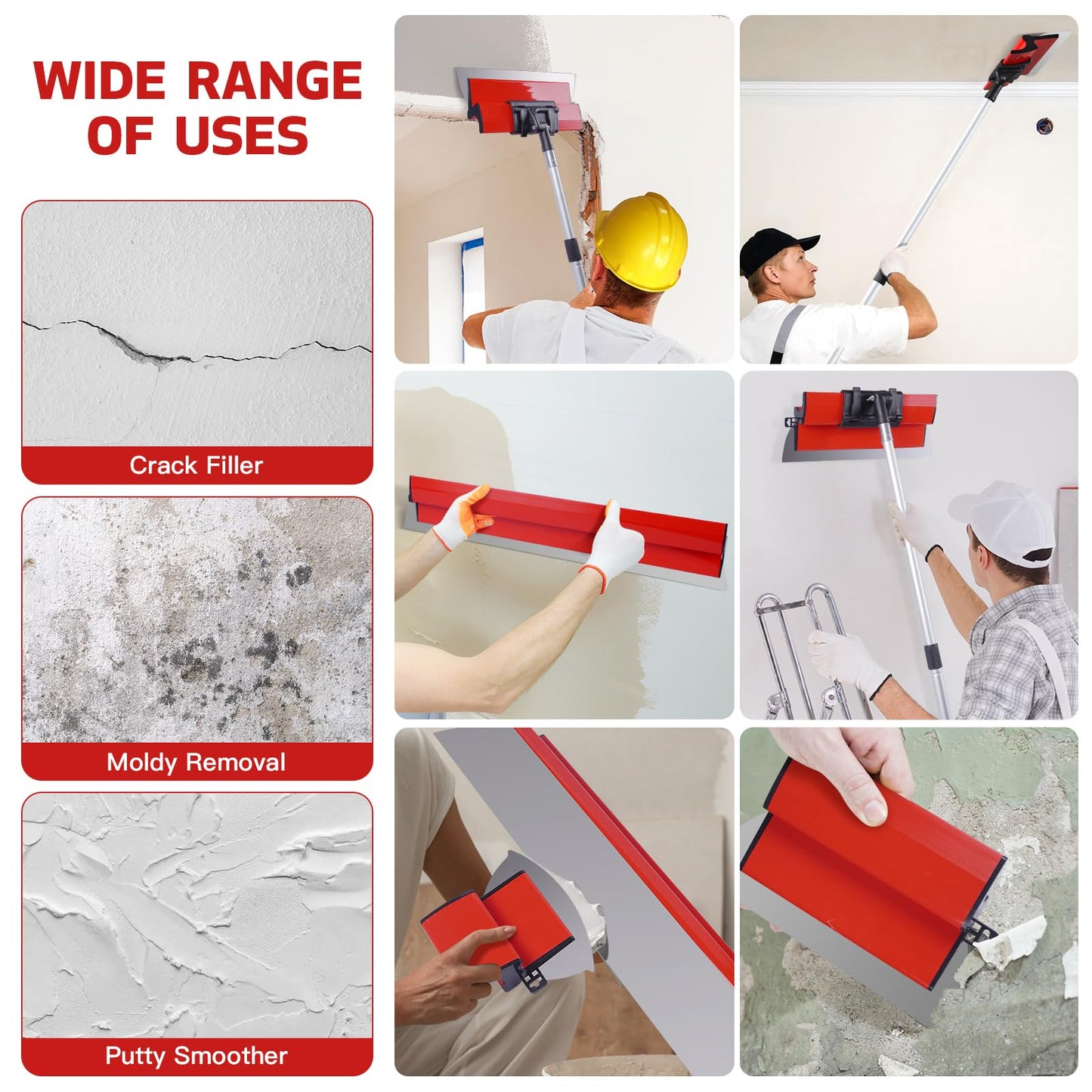 DEKEones Drywall Skimming Blade Set with Portable Case, Stainless Steel 6", 10",16", 24"&32" Skimming Blades with 28"-62" Extension Handle, Drywall Finishing Tools for Plasterboard and Wallboard