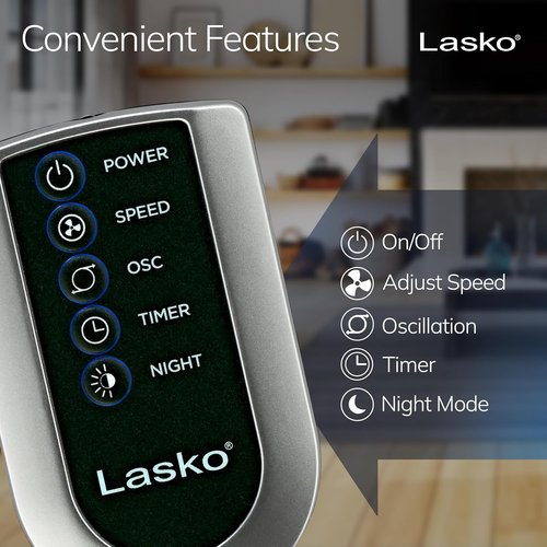 Lasko Oscillating Tower Fan - Quiet 42" Floor Fan with Remote Control | Sleek Silver Design