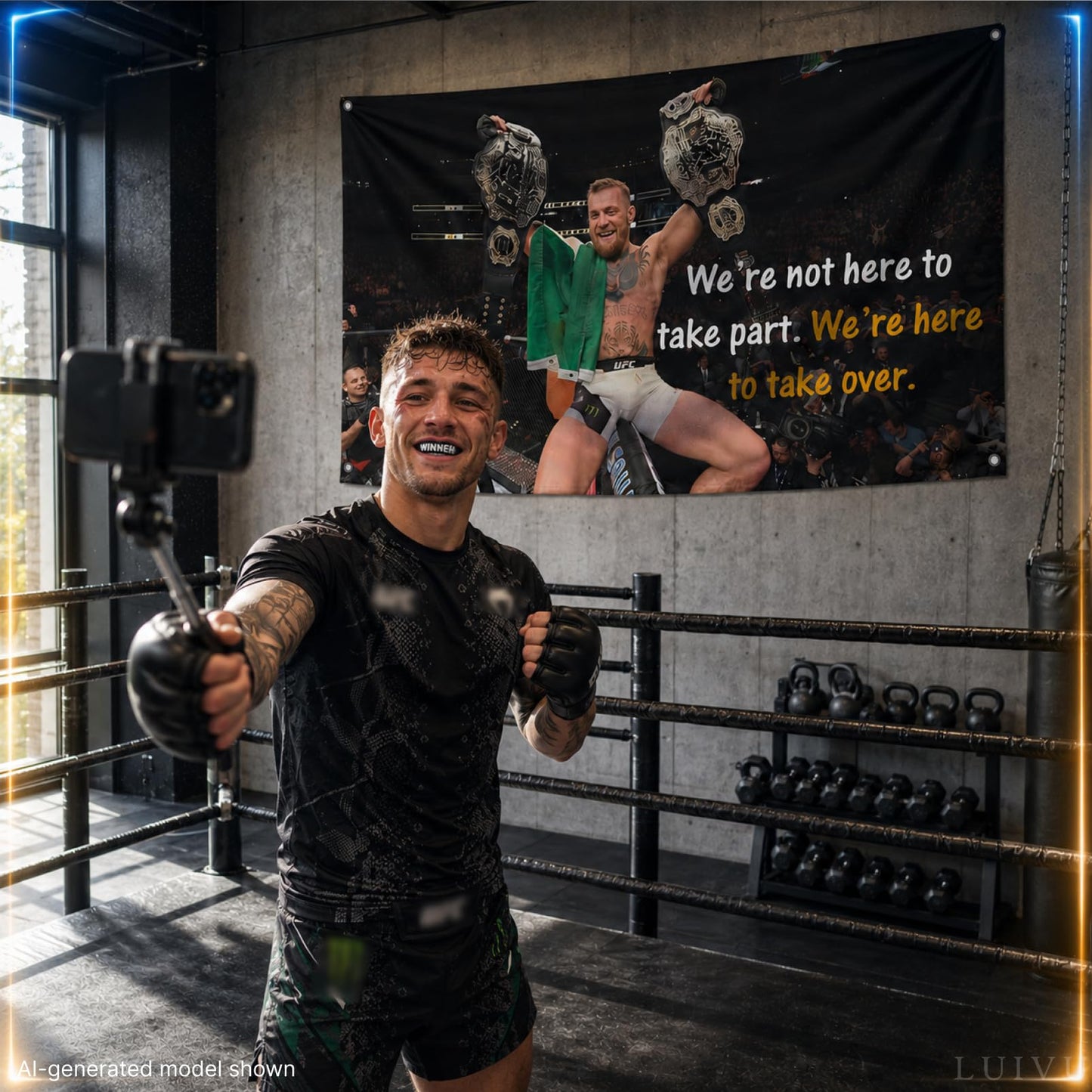 3x5 Ft Conor Boxing Polyester Flag - Inspirational Office Gym Wall Decor Single Sided Flag with 4 Brass Grommets - McGregor Gym Motivational Poster - Were Not Here To Take Part Were Here To Take Over