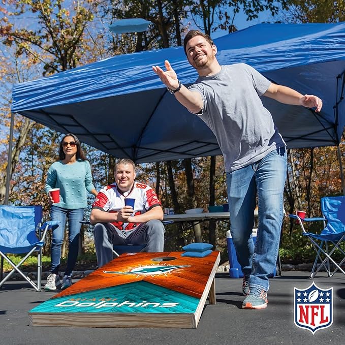 NFL Football 2' x 4' Regulation Size Solid Wood Cornhole Set with Direct Print HD Team Graphics Great Gift for Any Football Fan! Bean Bag Toss Family Outdoor Game