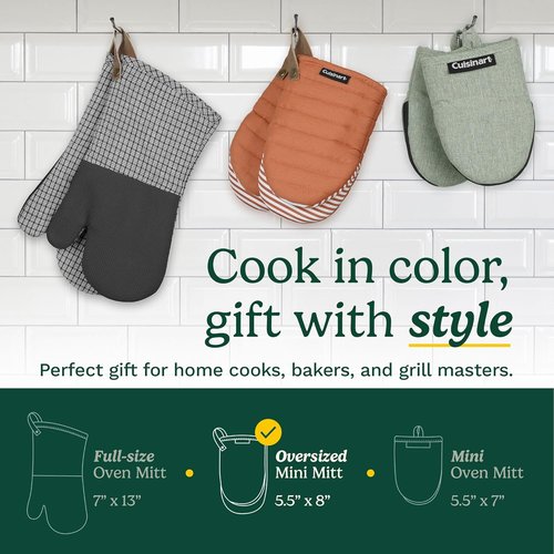 Cuisinart Mini Oven Mitts - Heat-Resistant 5.5” x 8” Kitchen Mitts with Non-Slip Silicone & Cotton Filling