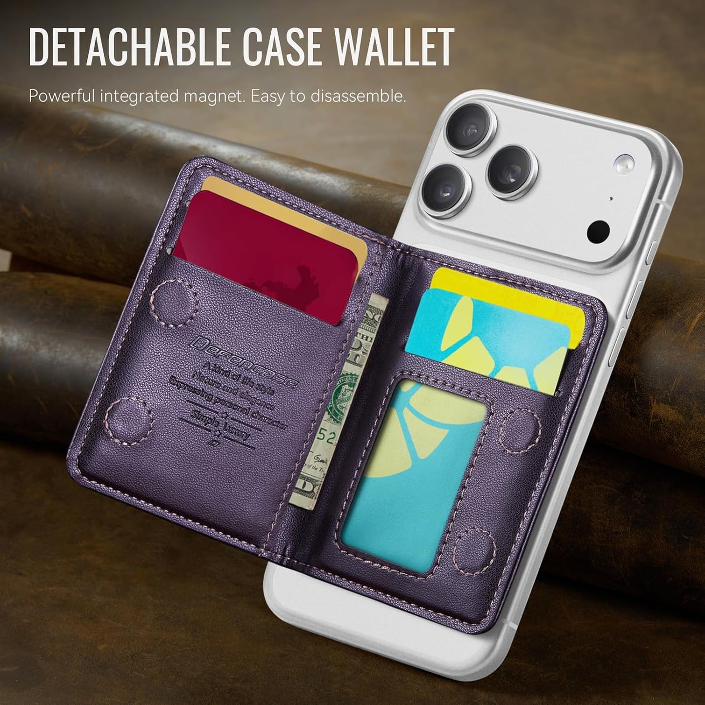 17/16/ 15/14/ 13/12/ Defencase for Magsafe Wallet Magnetic Card Holder RFID Blocking, PU Leather Minimalist Phone