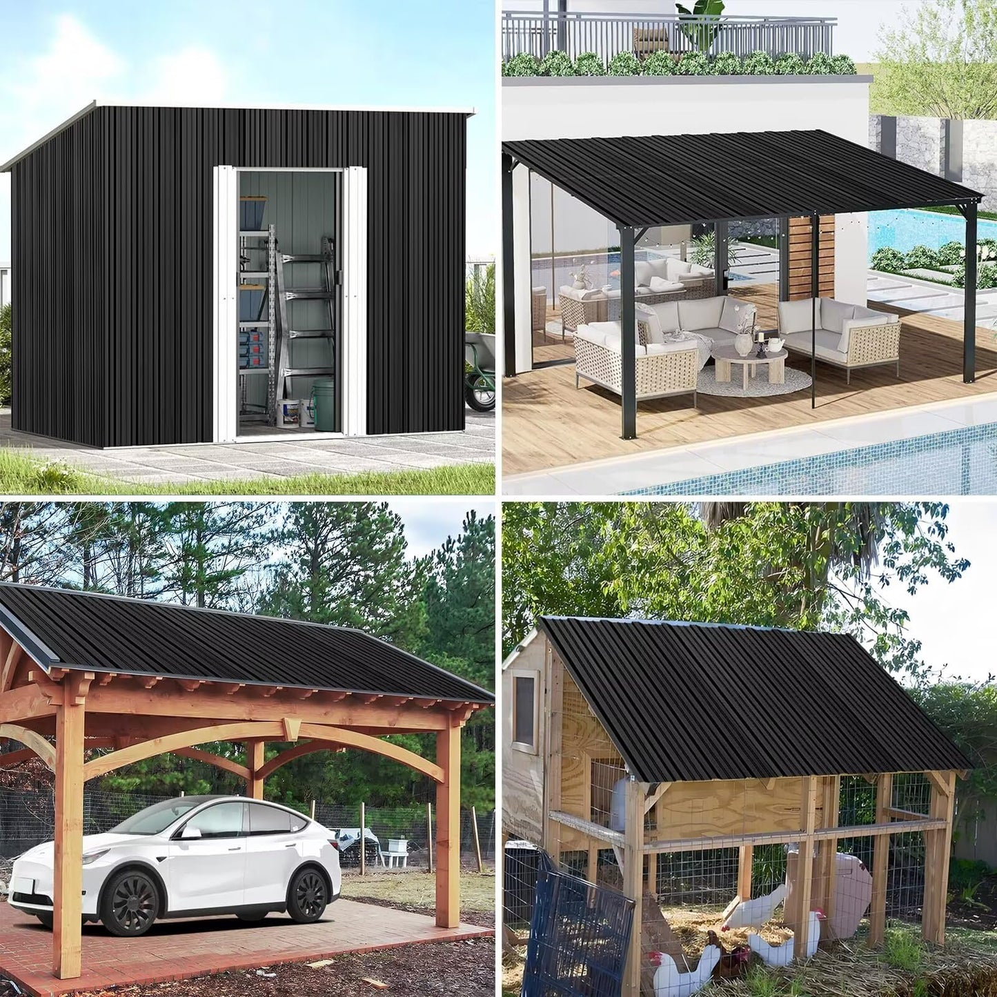 Metal Roofing Panels - 12 Pcs Waterproof Heavy Duty Metal Roof Panels Corrugated Metal Siding for Roofs Carports Tool Sheds Patio Porch Pergola, Easy to Install Black, 50.78x17.7in