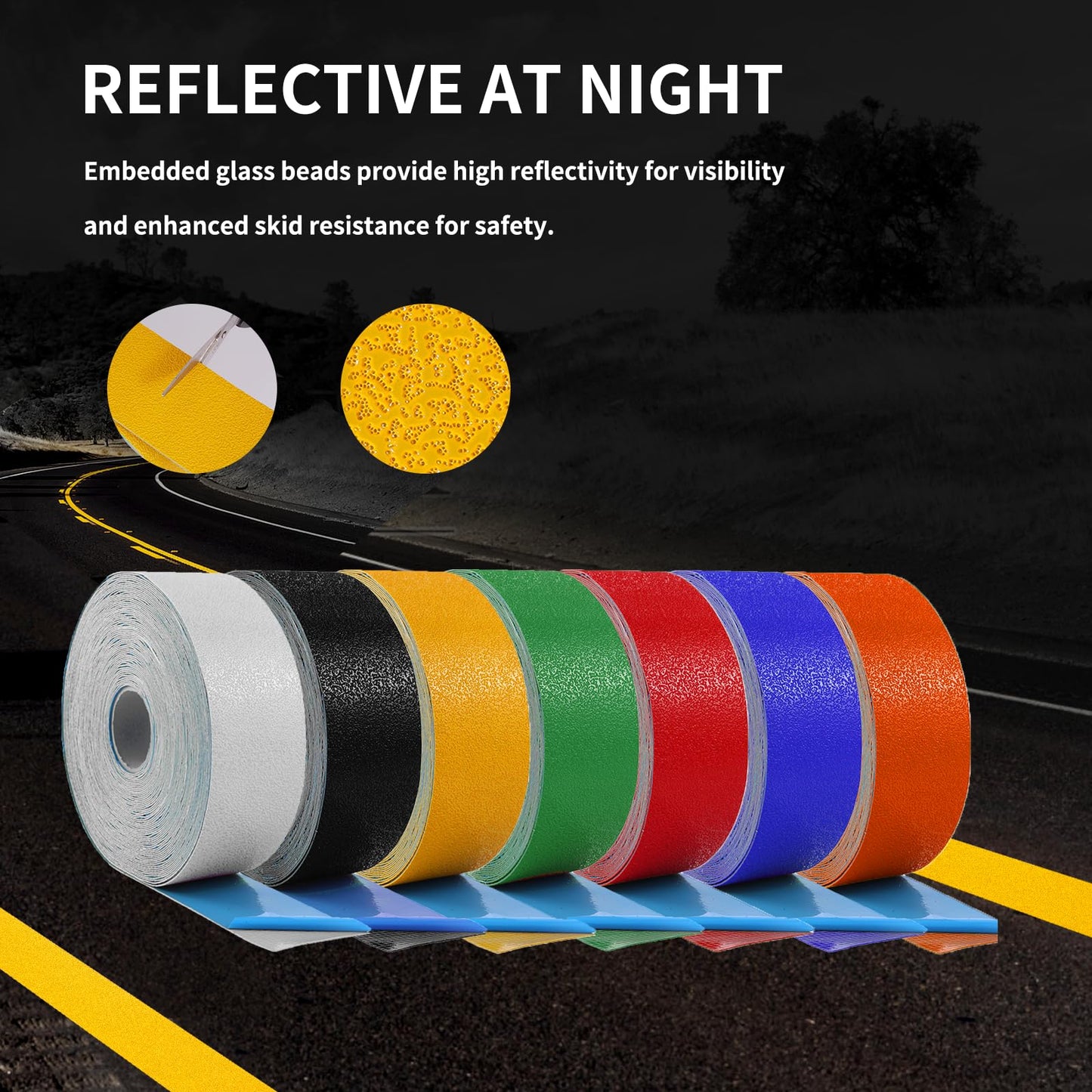 SCYSYSL Reflective Pavement Marking Tape, Slip-Resistant & Durable. Heavy-Duty Rubber Base for Outdoors. Ideal for Driveways, Walkways & Parking Areas (Yellow, 6 Inch X 148 Feet)