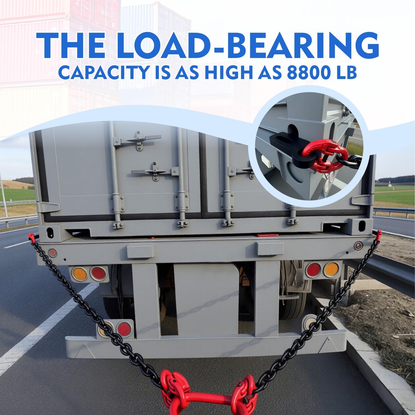 Shipping Container Loading Chain(1/2" x 5'),G80 with Double Locking Safety, 8800 lbs Capacity for 20FT 40FT Conex Container Accessories, Truck & Trailer