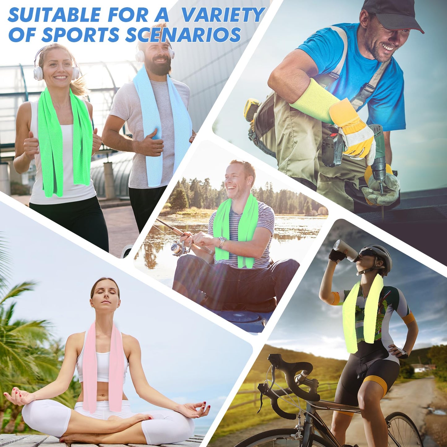 CSITE 4 Pack Cooling Towels (47"x12") for Neck and Face, Ice Towel for Hot Weather, Soft Breathable Chilly Gym Towels, Microfiber Towel for Work Out, Yoga, Running, Camping & More Activities