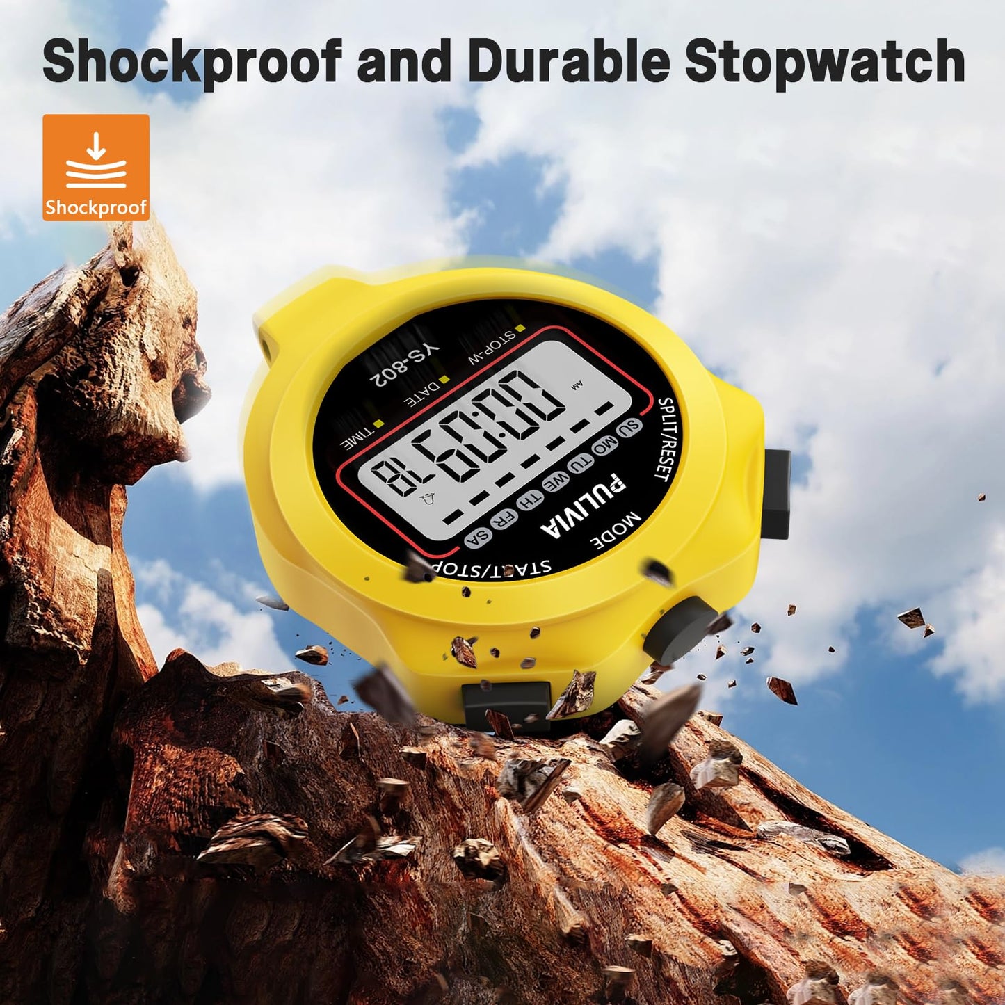 PULIVIA Sports Stopwatch Timer, Single Lap Split Digital Stop Watch for Sports Kids Coaches Swimming Running, Yellow
