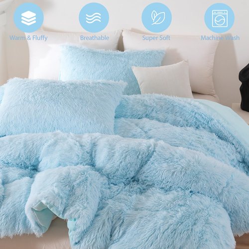 BYHOFMLY Light Blue Fluffy Girls Comforter Set Twin Size 3 Pieces Faux Fur Plush Shaggy Bedding Set for Teen Girls Soft Warm Furry Velvet Kids Bed Sets (Light Blue, Twin)