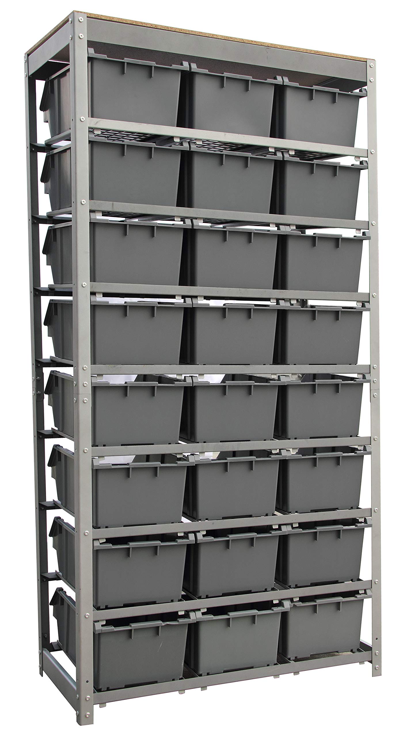 King's Rack Bin Rack Storage System Heavy Duty Steel Rack Organizer Shelving Unit w/ 24 Plastic Bins in 8 Tiers