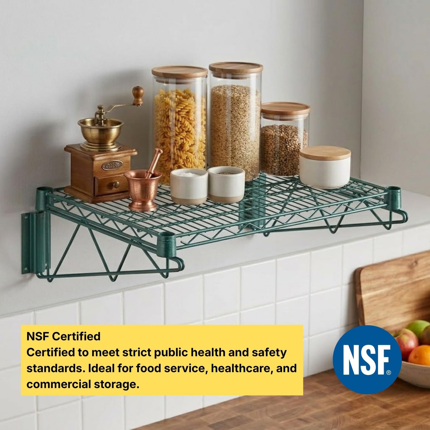 Krollen Industrial 18" x 48" Green Epoxy Wire Wall Mount Shelf