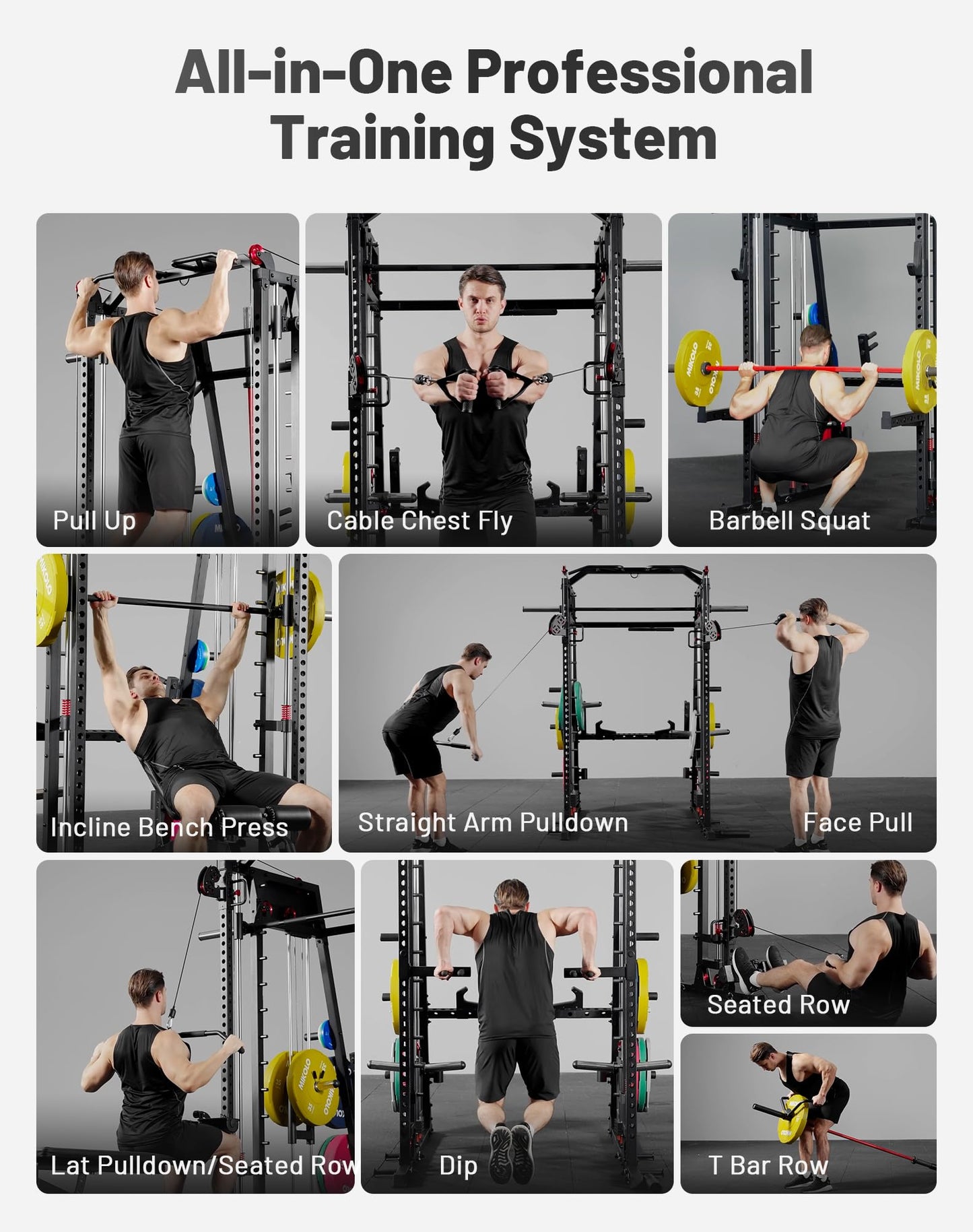 Mikolo M4 2.0 Ultra Smith Machine with Aluminum Pulles, All-in-One Home Gym Power Cage with LAT Pulldown & Cable Crossover, Squat Rack for Full Body Workouts (Red)
