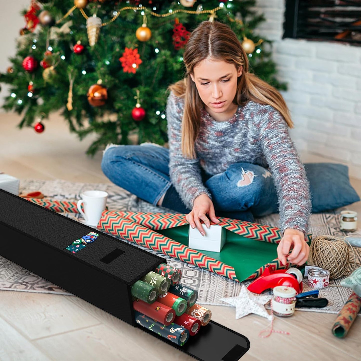 Regine Switzerland Christmas Wrapping Paper Storage - 30 Inch Organizer for 9 Rolls - Durable 600D Fabric