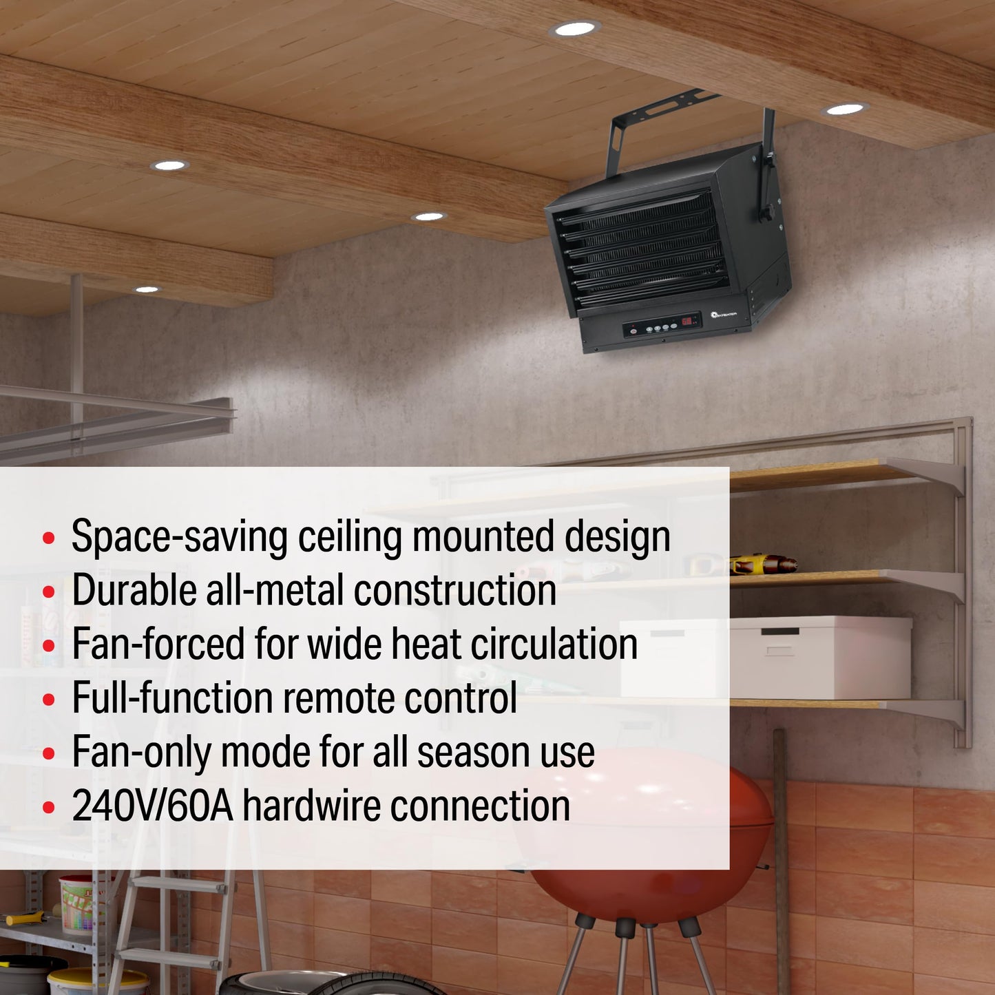 10,000/6,500W 240V Ceiling Mount Garage Utility Heater