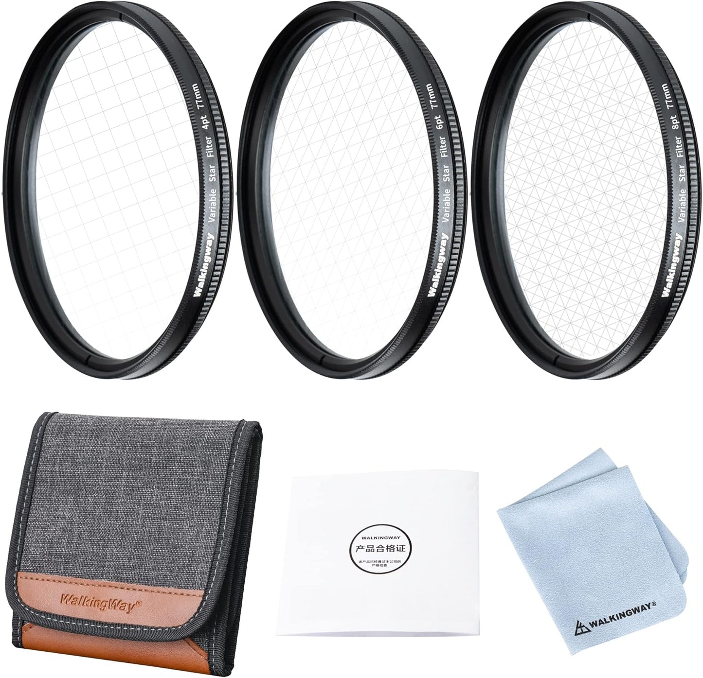 Walking Way 52mm 3pcs, 4/6/8 Set Variable Starburst Filter Kit Point Short Line Star Effects Filter with Rotatable