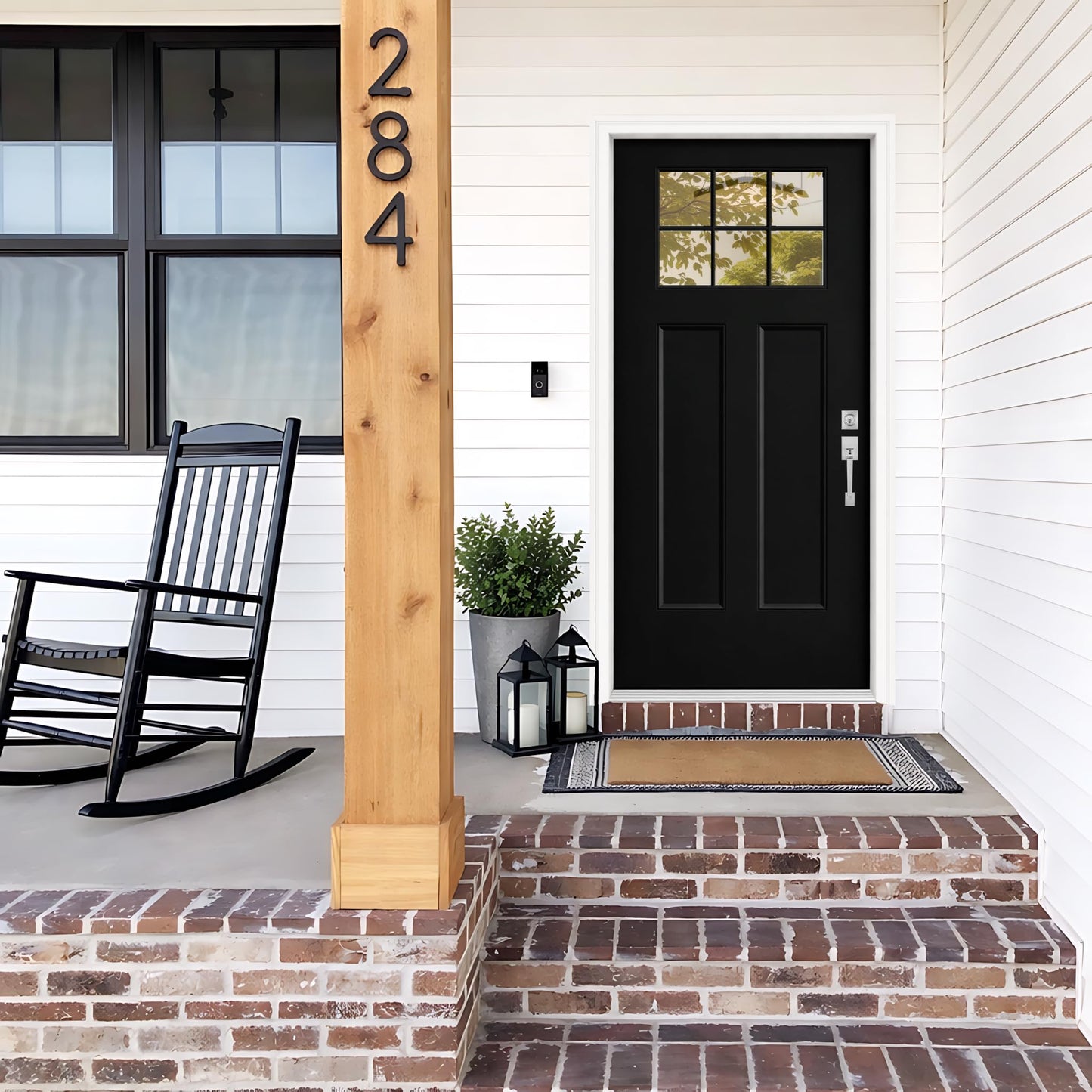 Fiberglass Front Entry Door, 36'' X 80" Black Exterior Door Left Hand Inswing with Brickmould, Vinyl Frame, Woodgrain Finish Knock-Down Door, 6-Lite Low-E Glass Energy Efficiency for Home's Entrance