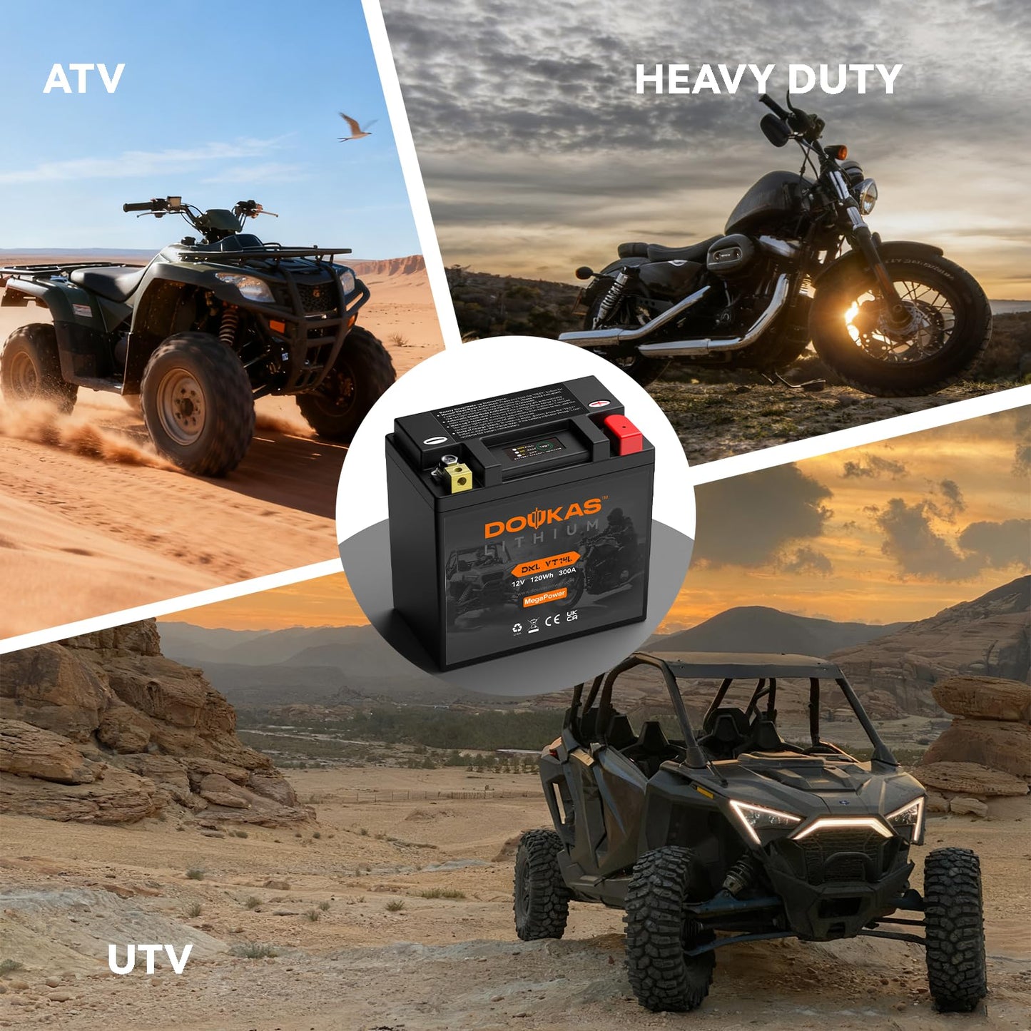 DOUKAS DKL VT14L 10Ah LiFePO4 Lithium Motorcycle Battery, High CCA Replacement for YTX14L-BS, Heavy Duty Powersport Battery Designed for Harley Davidson & Large Displacement Cruisers, Powersports
