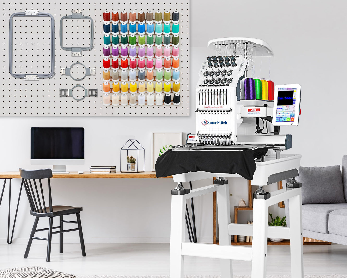 Smartstitch S-1001 Upgraded Embroidery Machine with 10 Needles, 1200SPM Max Speed, 7" Touch Screen, 9.5"x14.2" Embroidery Area, New Gen of Commercial Embroidery Machine for Flat, Hat, T-shirt and more