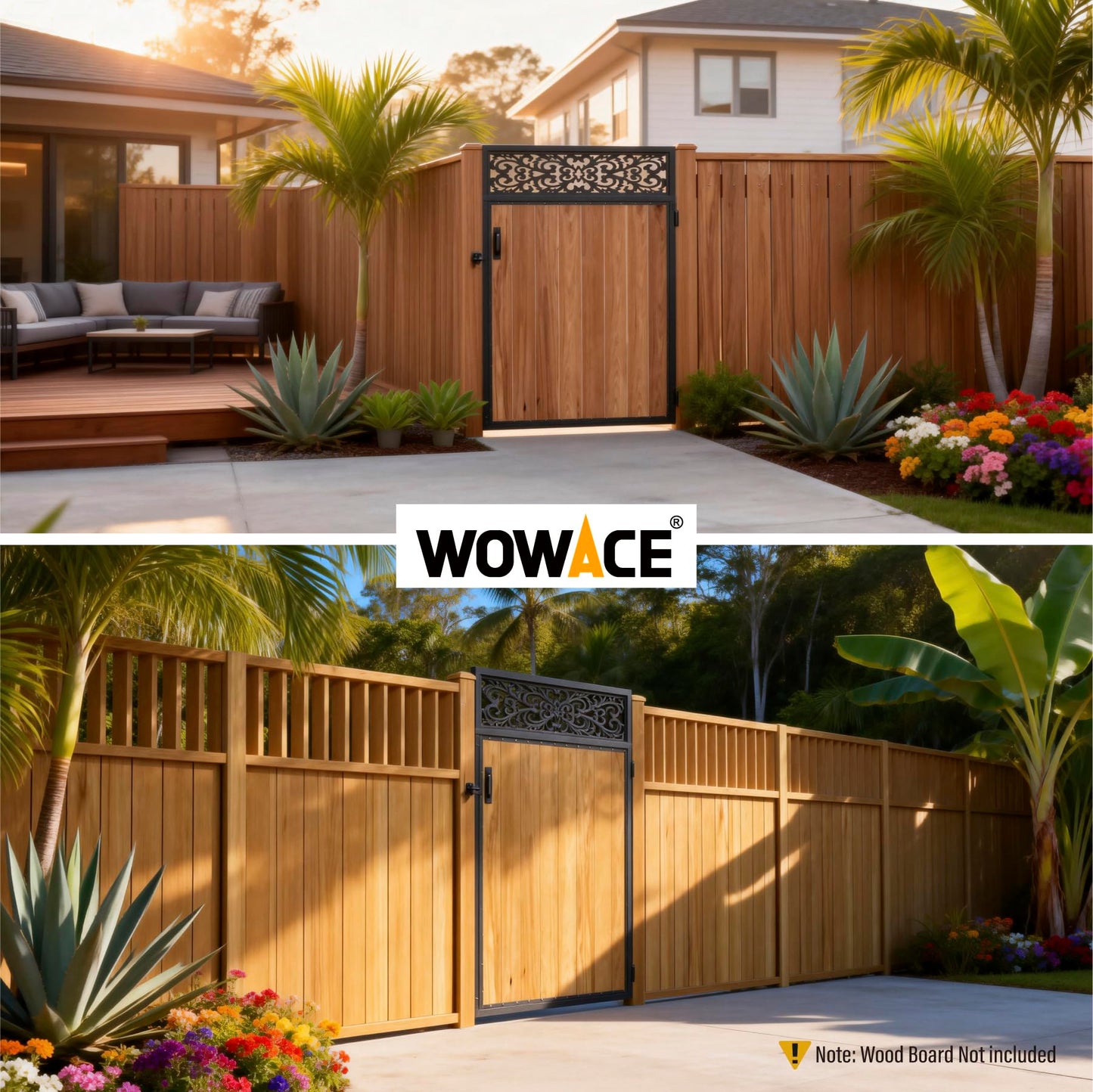 WOWACE 4x6FT Fence Gate Frame Kit 201 Stainless Steel Heavy Duty Garden Gates Anti-Sag Backyard Front Gate Reinforcement Hardware, Left/Right Mount (No Wood Planks Included)
