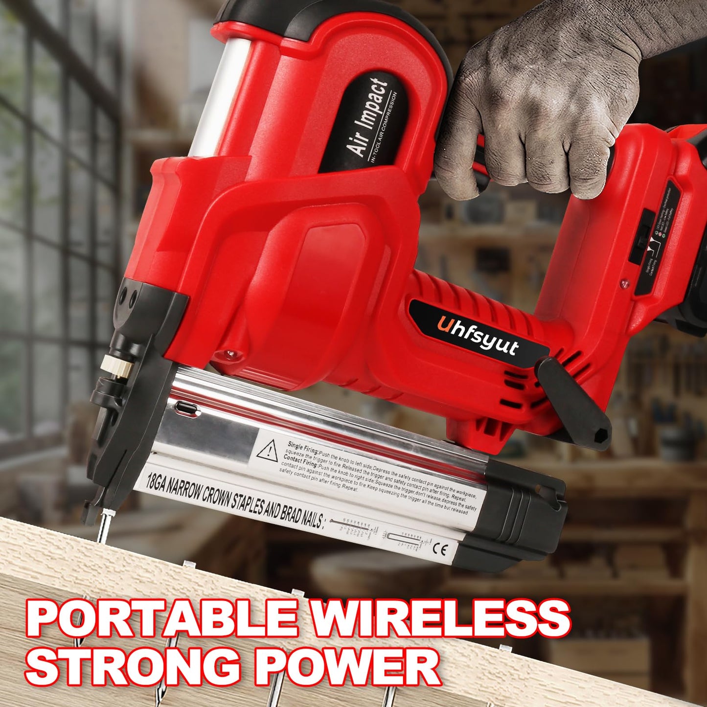 Uhfsyut 20V Cordless Brad Nailer Stapler - 2-in-1 Heavy Duty Battery Nail Gun with 2000 Nails & Adjustable Depth Control for Professional Woodworking & Home Renovation (One Battery Set)