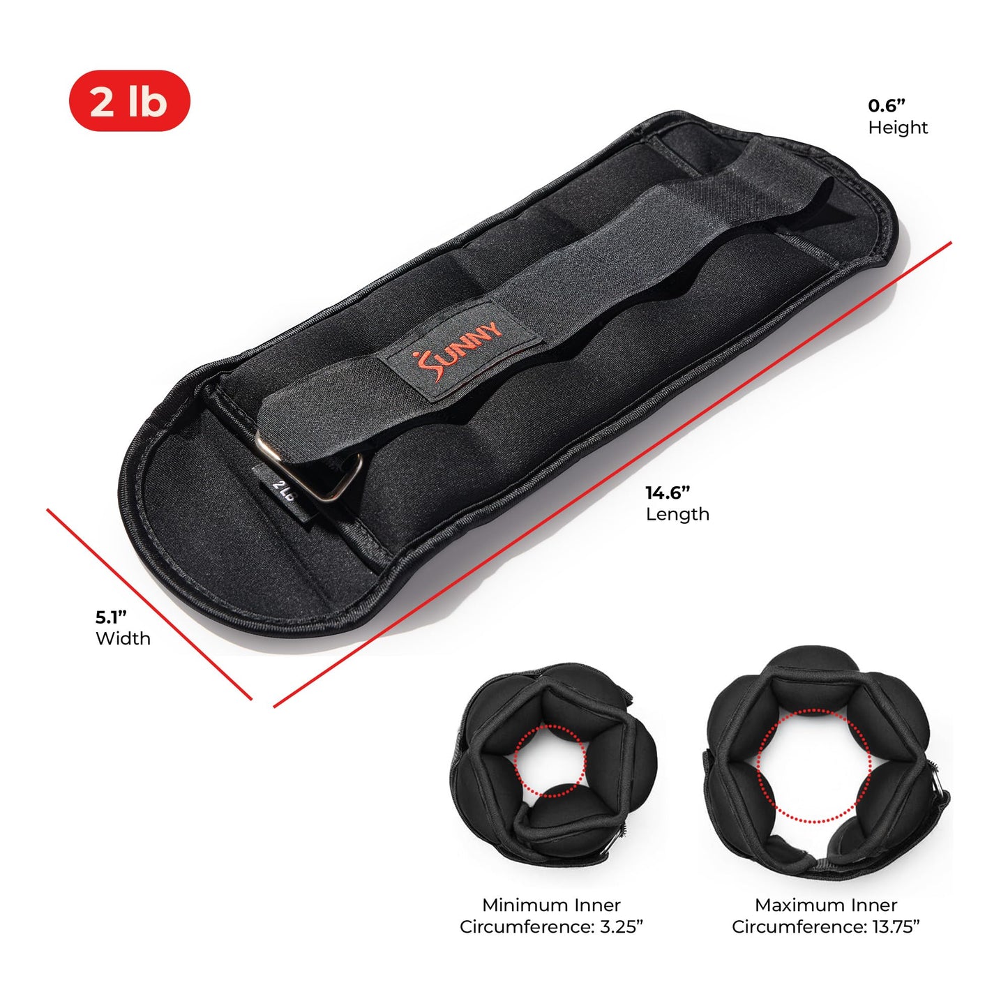 Sunny Health & Fitness Ankle Weights for Women, Men & Kids – Adjustable 1–5 lb Pair | Wrist, Arm & Leg Weights for Walking, Pilates, Yoga & Cardio