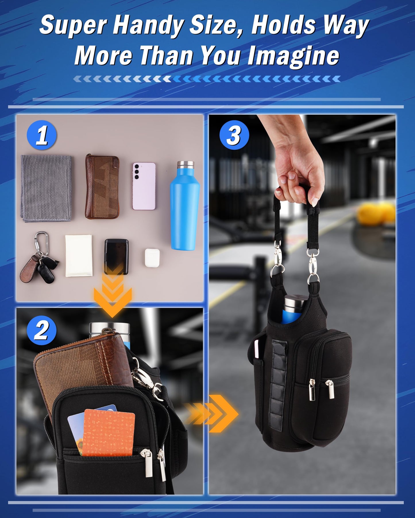 Gym Carrier, Magnetic Gym Pouch, Tumbler Carrier with Strap Phone Pockets, Fitness Portable Crossbody Bag with 6 Built-in Magnets, Gym Carrier with strap, Magnetic bag holder for Running Traval Sports