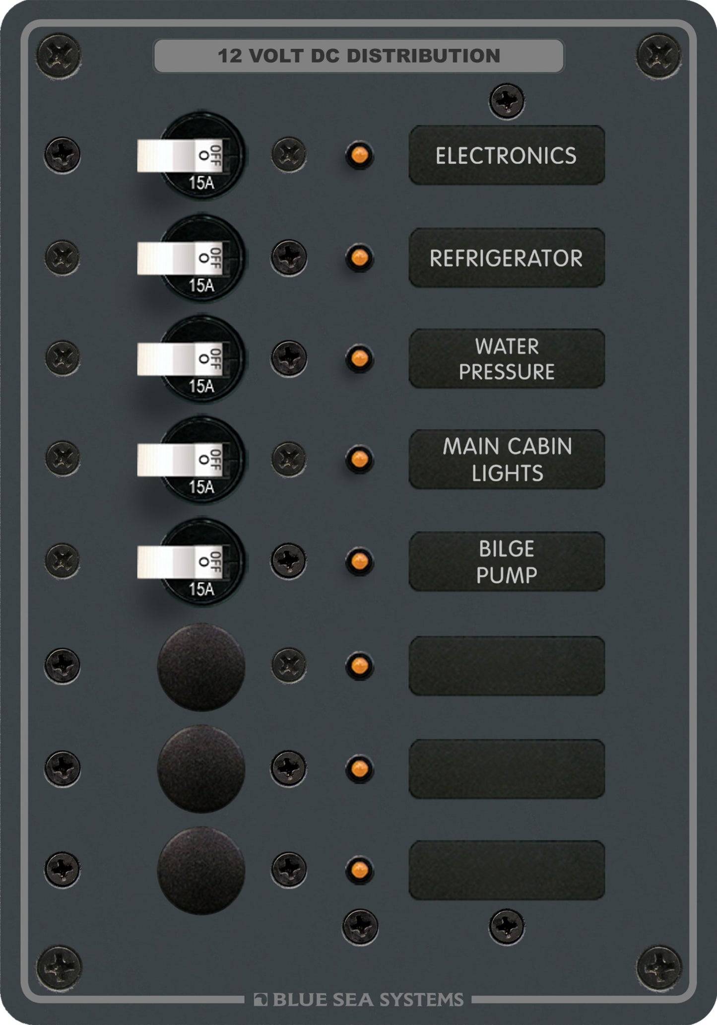 Blue Sea Systems 8023 Traditional Metal DC Panel - 8 Positions Black