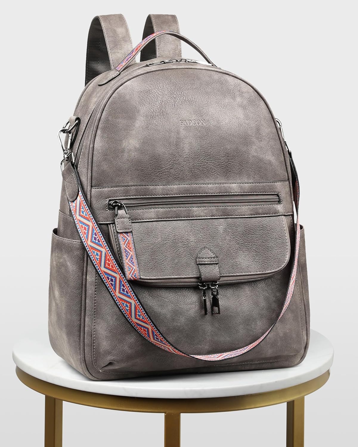 Backpack Backpack FADEON Leather Laptop Purse for Women, Designer Travel PU with Laptop Compartment for Work Grey