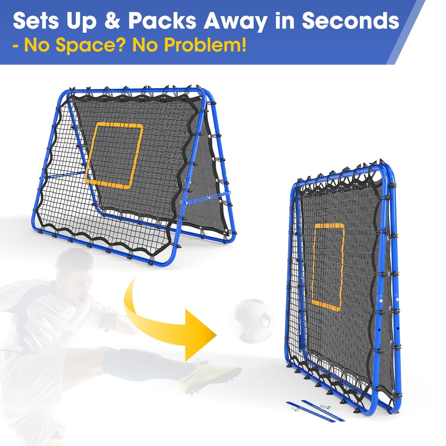 JIRTEMOT Soccer Rebounder Net, 2-Sided Football Trainer with Fast/Slow Rebound for Ball Control, Passing, Shooting, Portable Volleyball Practice Equipment for Youth & Adults, Easy Setup, 5FTx4FT