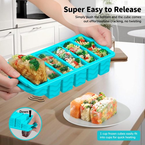 2-Pack Silicone Freezer Trays with Lid, 2 Large 2-Cup(500ml) & 6 Small 1/2-Cup(125ml) Soup Freezer Container Molds, Ice Cube Tray For Meal Prep & Freezing Soup, Stews, Sauces, Oven & Dishwasher-Safe