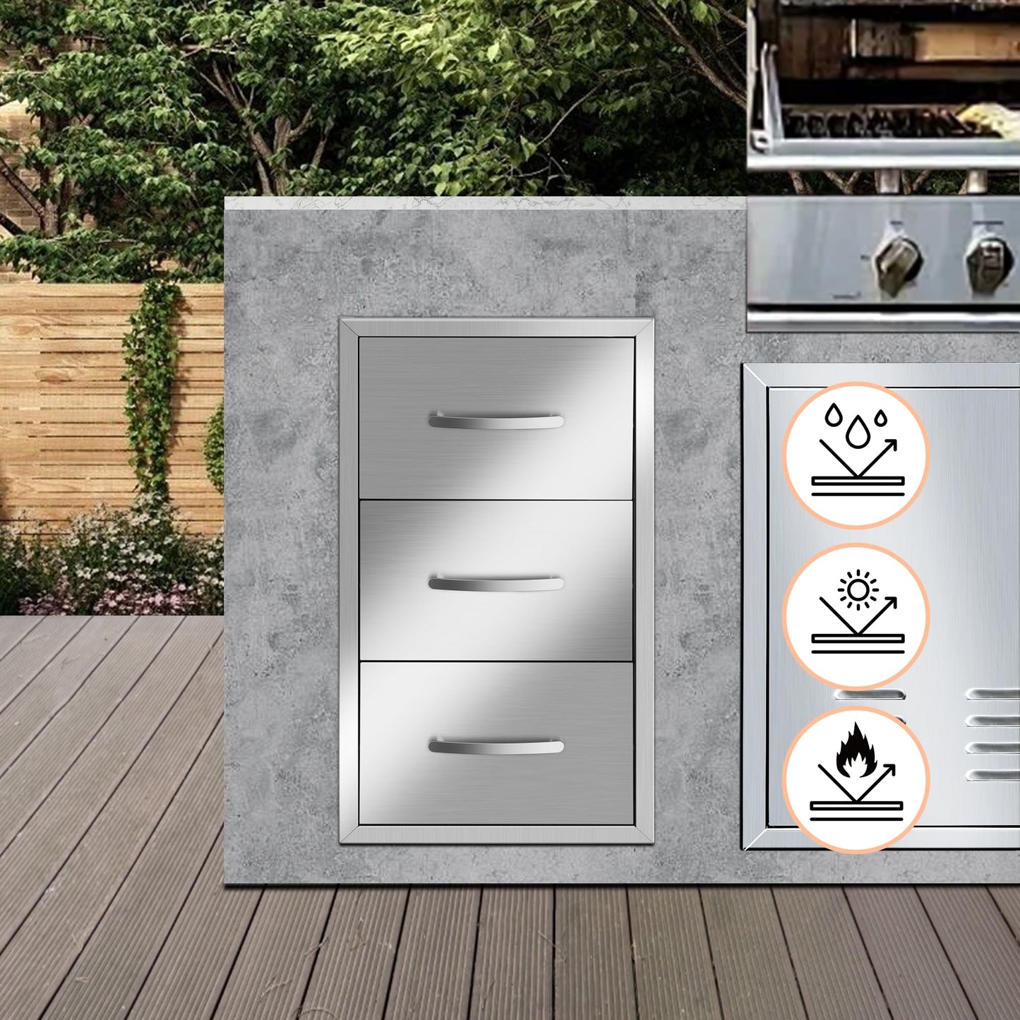 RAILEN Outdoor Kitchen Drawers 16" W x 28" H x 20" D Built-in BBQ Drawer Stainless Steel Access Drawers for Outdoor Kitchen Island or Grill Station