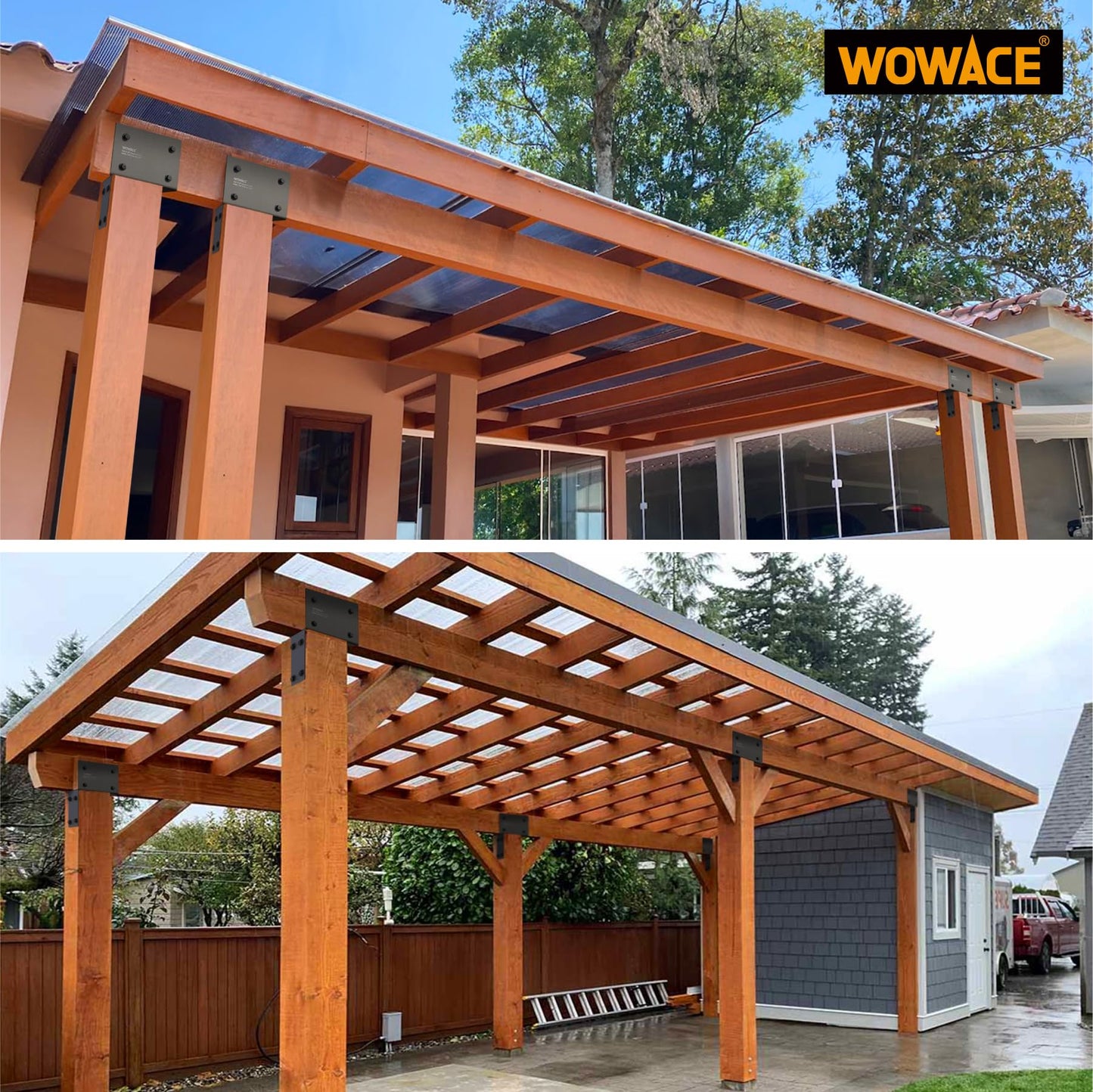 WOWACE 4Pack 4x6 (Actual 3.5"x5.5") Heavy Duty Stainless Steel Pergola Brackets - End Post to Beam Connector for Gazebos, Patio Decks, Porches - Wood Post Cap Tie Bracket (Dark Gray)