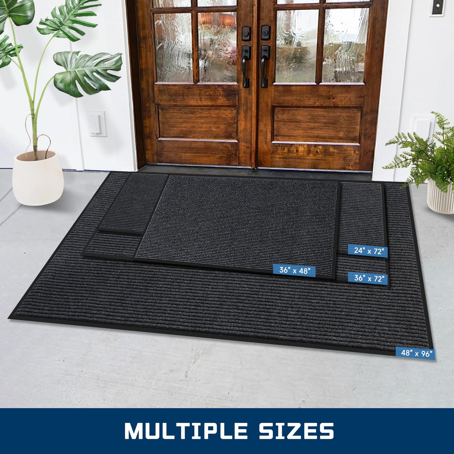 8'x4' Front Door Mat, Extra Large Indoor Outdoor Doormat, Heavy Duty Commercial Floor Mat, Non Slip Rubber Backing Welcome Mats for Entryway, High Traffic Area, Waterproof, Low-Profile, Easy to Clean