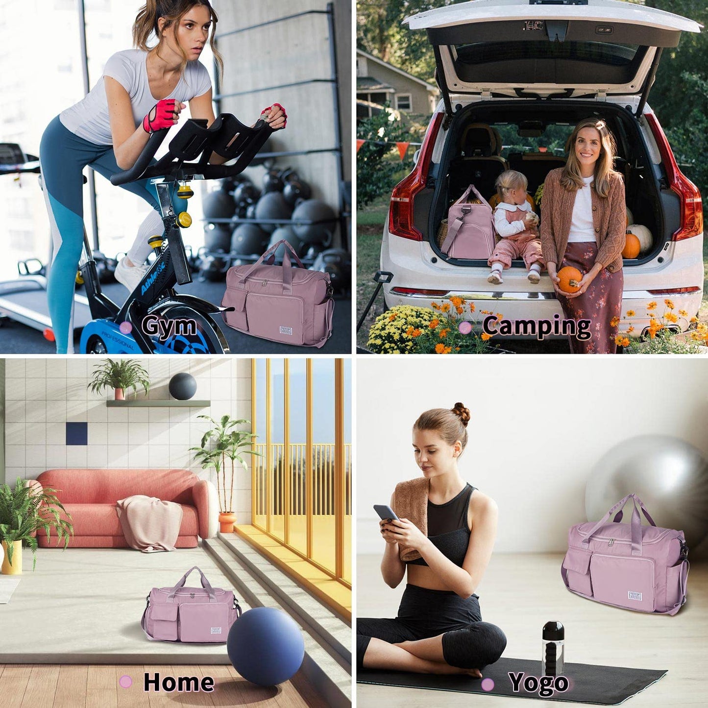 FIORETTO Women's Gym Duffle Bag with Shoes Compartment, 30L Capacity, Ideal for Travel, Gym, Sports, Duffel, Weekender, Pink