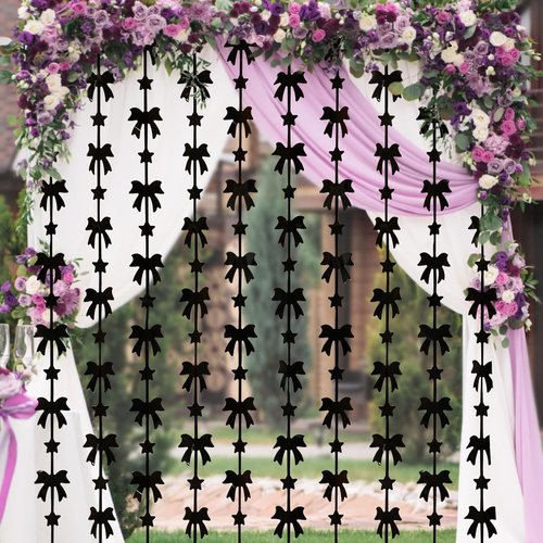 Menstarsi Black Bow Party Decorations - 2 Pack Foil Fringe Curtains | 3.3 X 6.6 ft Backdrop for Events