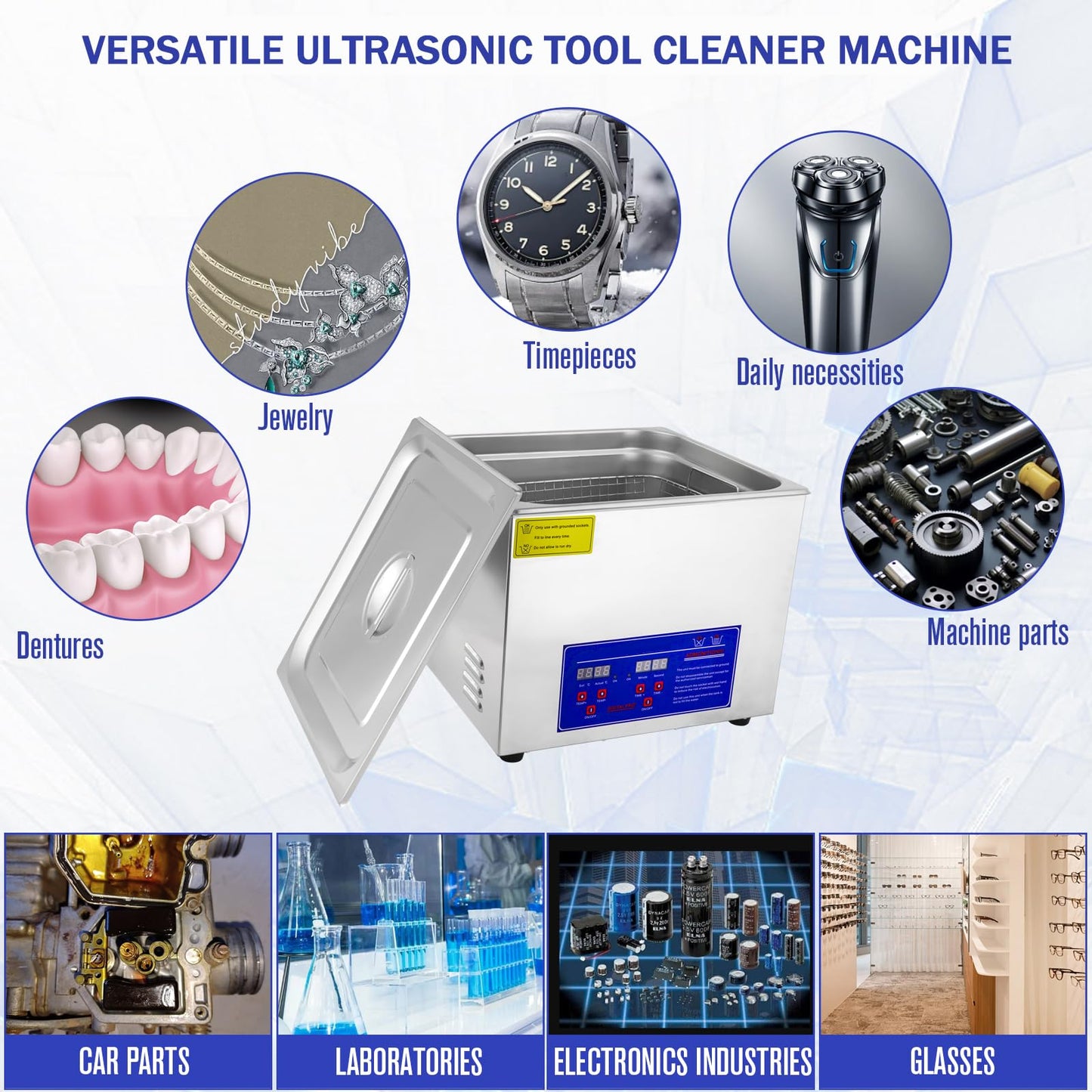 Ultrasonic Carburetor Cleaner, Ultrasonic Parts Cleaner 15L Industrial Ultrasonic Parts Cleaner with Heater&Digital Timer, Ultrasonic Carb Cleaner for Watch Dental Instrument Tool Parts Cleaning, 110V