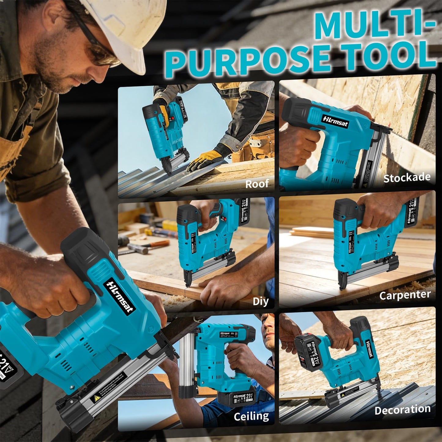 Hlrmsat 18 Gauge Brad Nailer Cordless,2-In-1 Brushless Nail Gun And Staple Gun with 2×4.0Ah Battery,Electric Pistola De Clavos De Bateria with 1200Pcs Nails for Woodworking,Home Improvement DIY