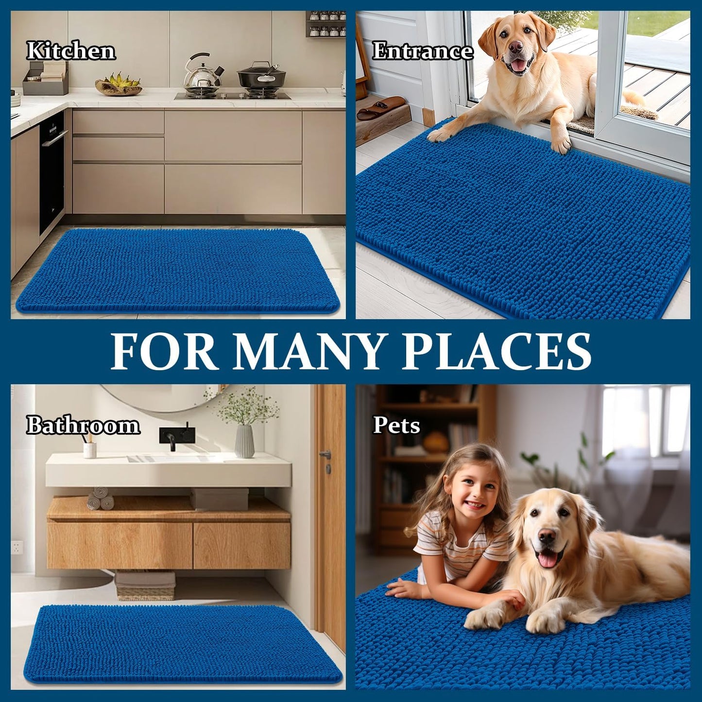 OLANLY Dog Door Mat - Absorbent Non-Slip Washable Doormat for Muddy Paws | 44x32 Deep Navy Blue