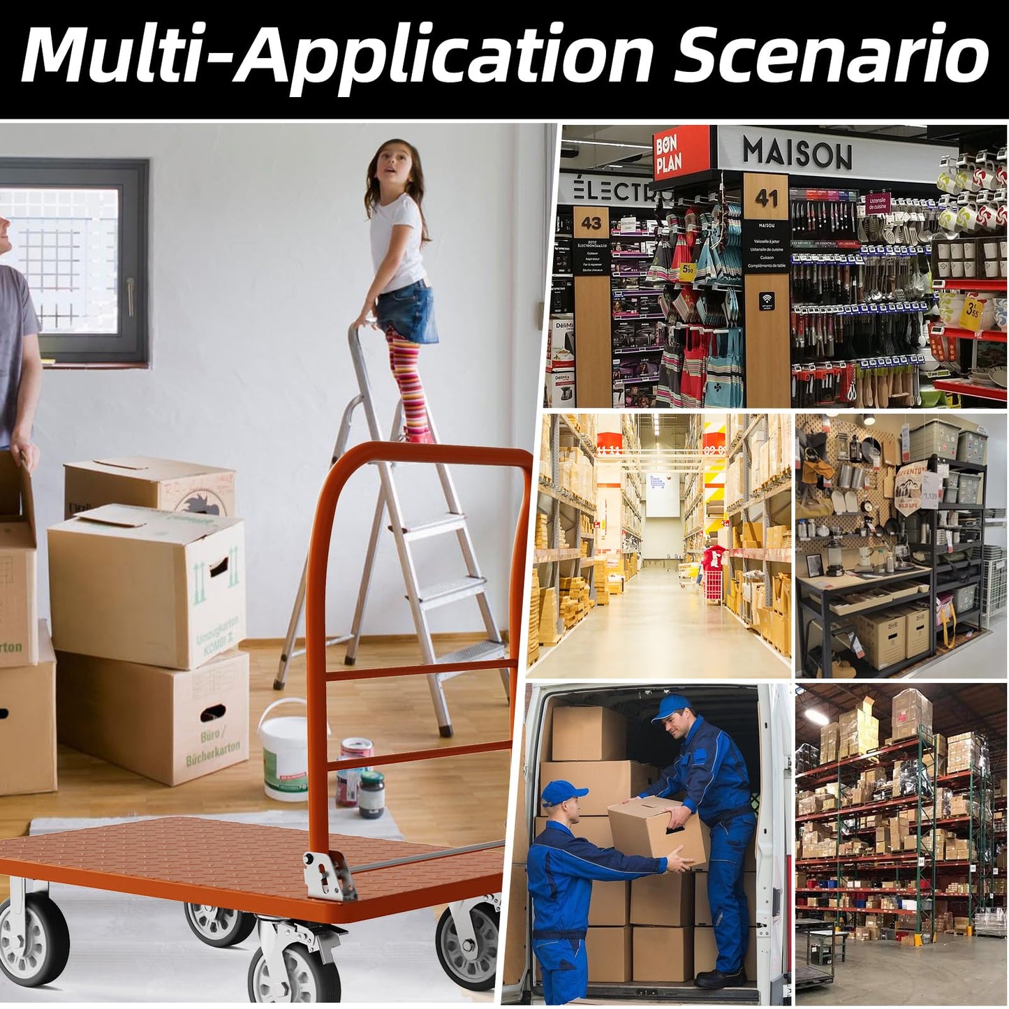 Heavy Duty Platform Truck Cart, Flatbed Cart Folding Hand Trucks, 2200lbs, with 6" Swivel Brake Casters, Foldable for Easy Storage (36" x 24")