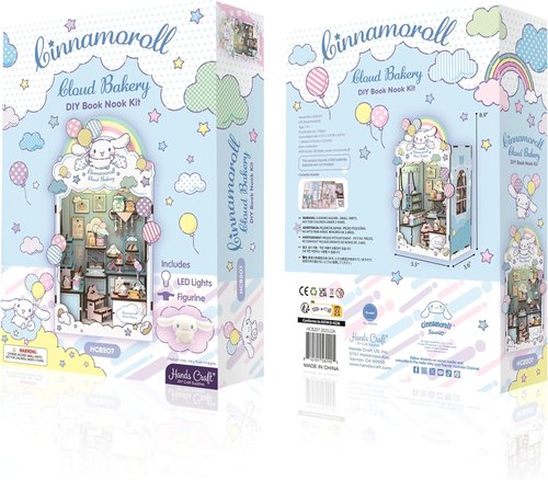 Hands Craft Cinnamoroll Cloud Bakery Book Nook Kit - Kawaii 3D Puzzle with LED Lights | DIY Wooden Decor