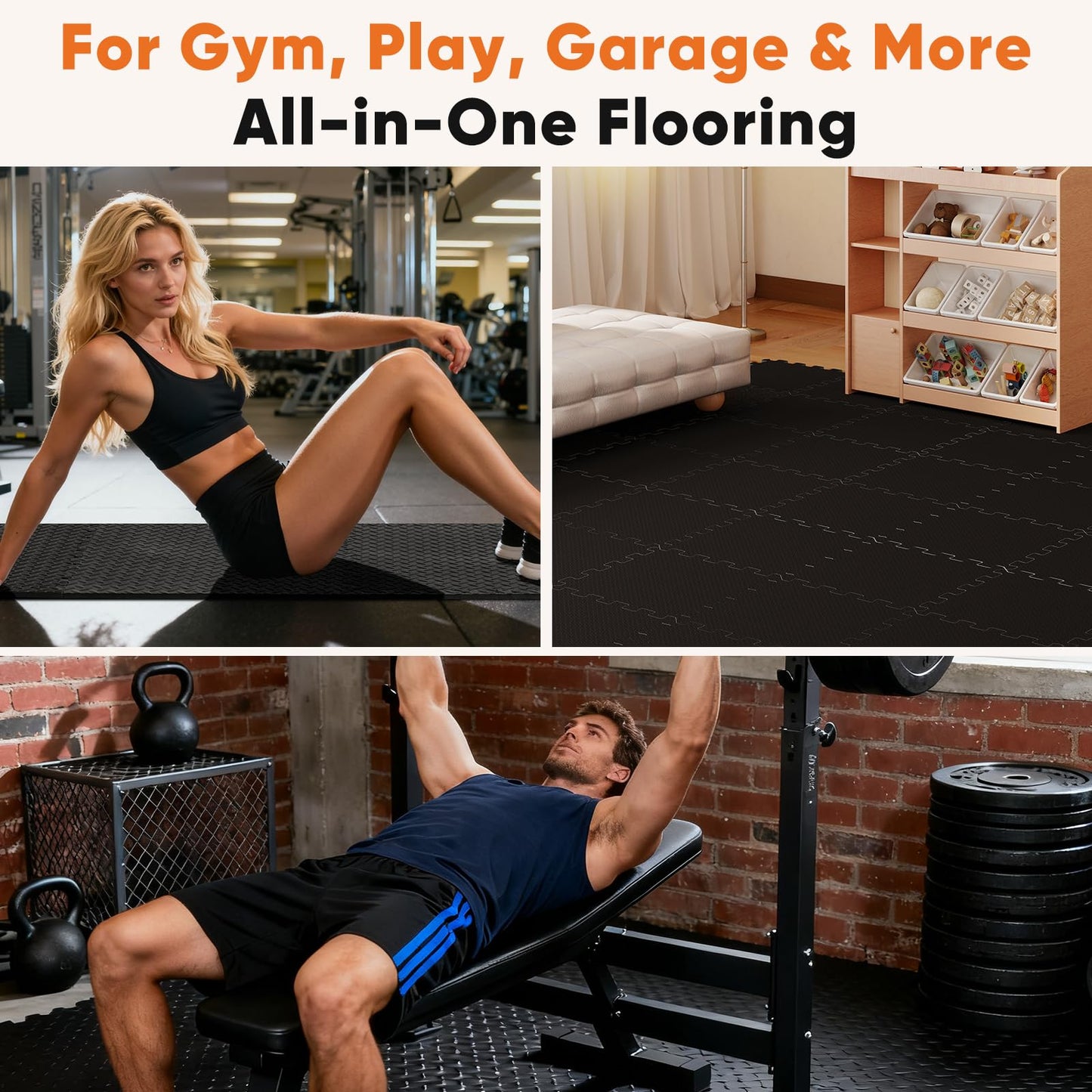 Sweetcrispy Interlocking Foam Floor Tiles, 1/2 Inch Thick Non-Slip Gym Flooring Mats for Home Gym, Garage & Workout Space, 12 Pcs
